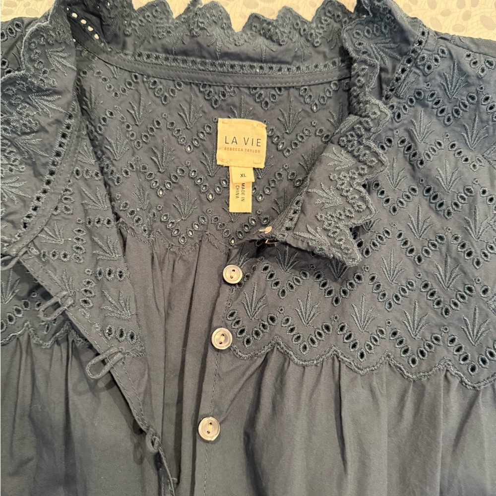 La Vie Eyelet Button-Up Blouse